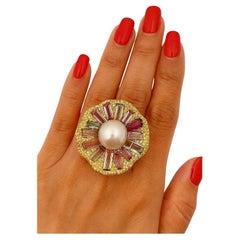 Bochic "Orient" Vintage Fancy Saphiren & Turmalin Ring Set 18K Gold & Silber