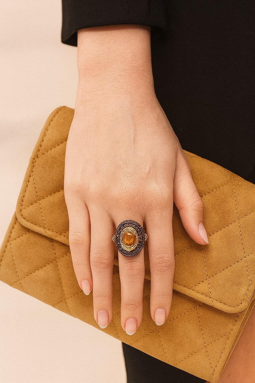 Bochic “Orient” Vintage Fancy Yellow Sapphire Ring Set In 18K Gold & Silver For Sale 9