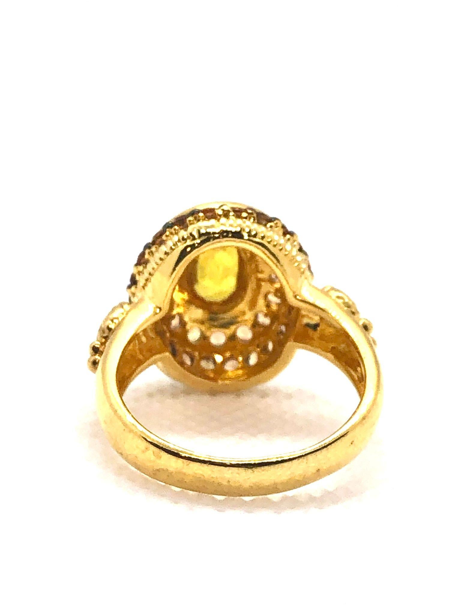 Art Deco Bochic “Orient” Vintage Fancy Yellow Sapphire Ring Set In 18K Gold & Silver For Sale