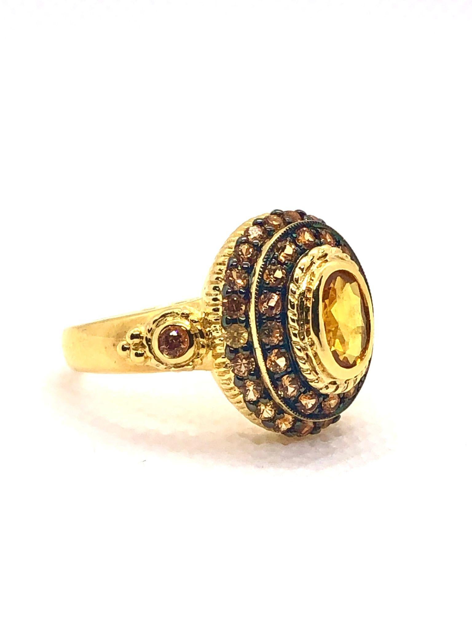 Women's or Men's Bochic “Orient” Vintage Fancy Yellow Sapphire Ring Set In 18K Gold & Silver For Sale