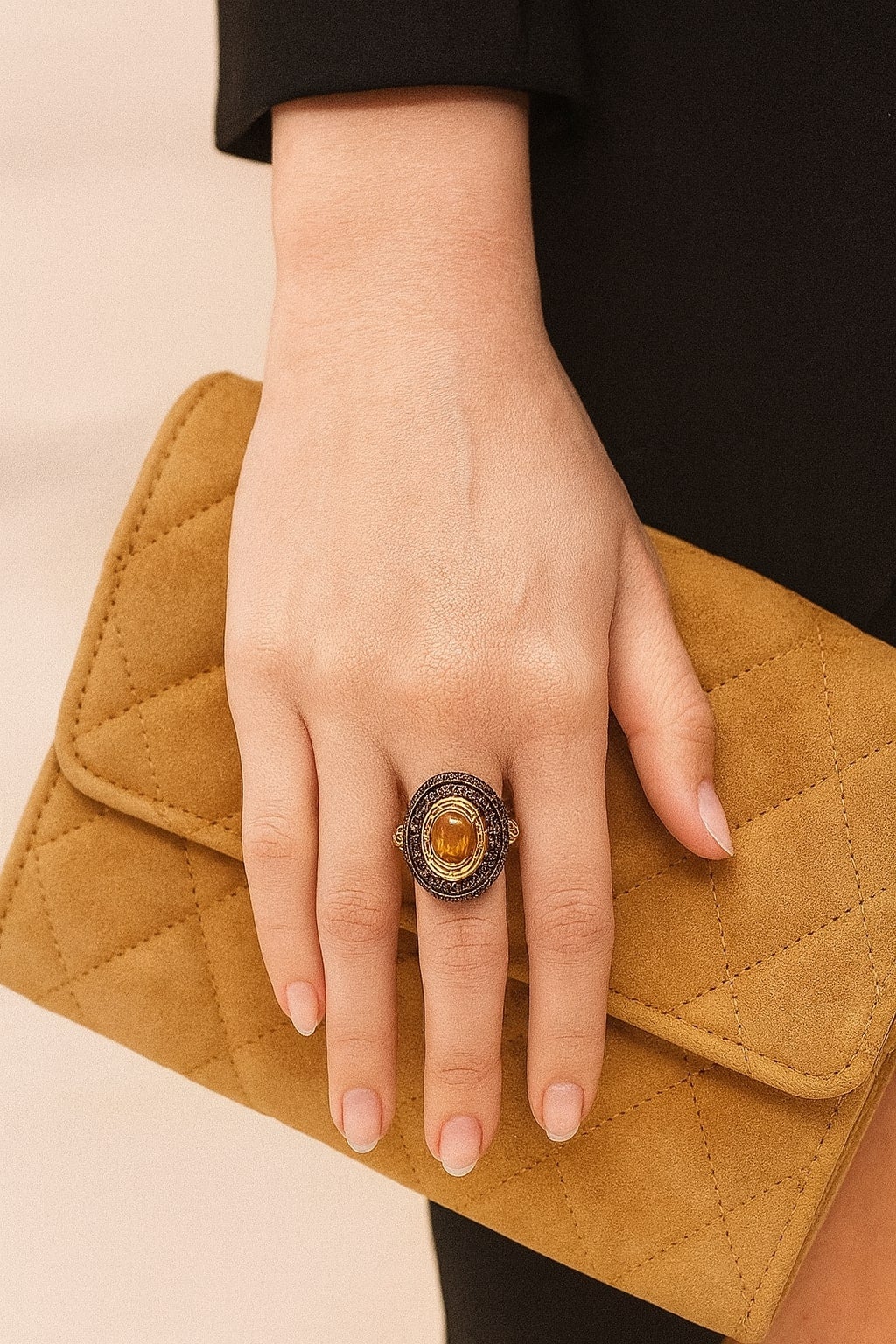Bochic “Orient” Vintage Fancy Yellow Sapphire Ring Set In 18K Gold & Silver
