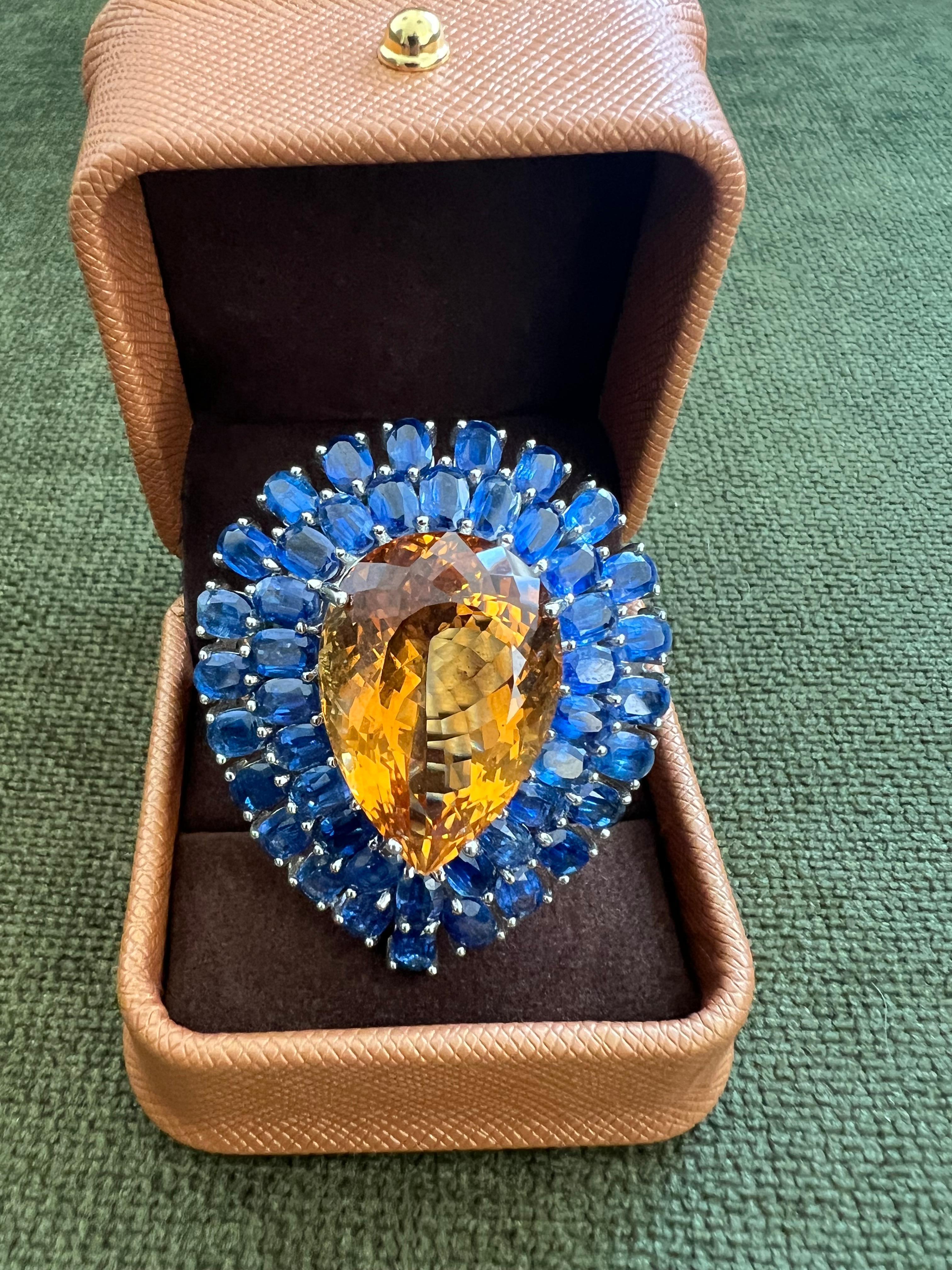 Bochic “Orient” Vintage Kyanite and Citrine Ring Set In 18K White Gold & Silver For Sale 4