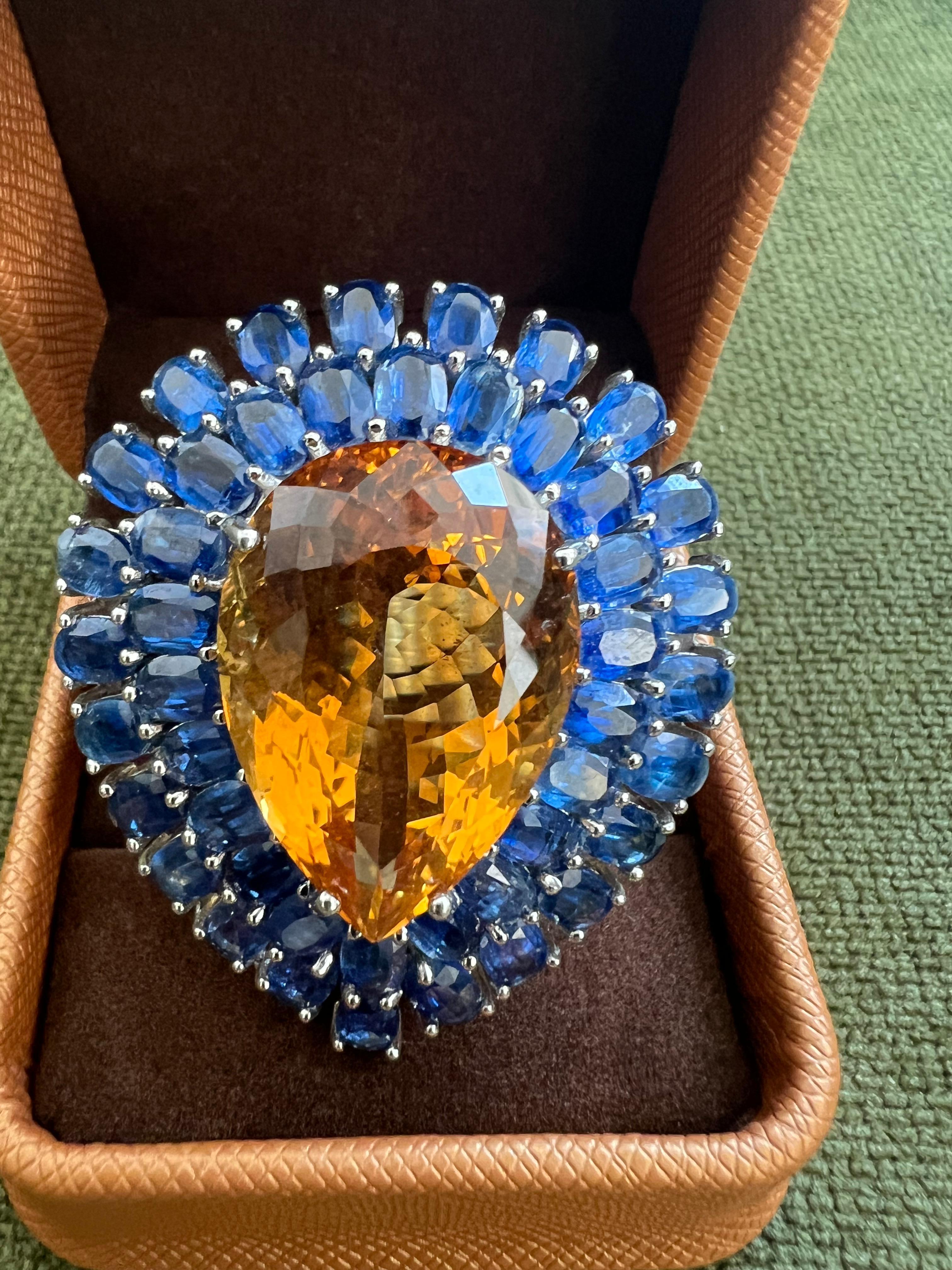 Bochic “Orient” Vintage Kyanite and Citrine Ring Set In 18K White Gold & Silver For Sale 5