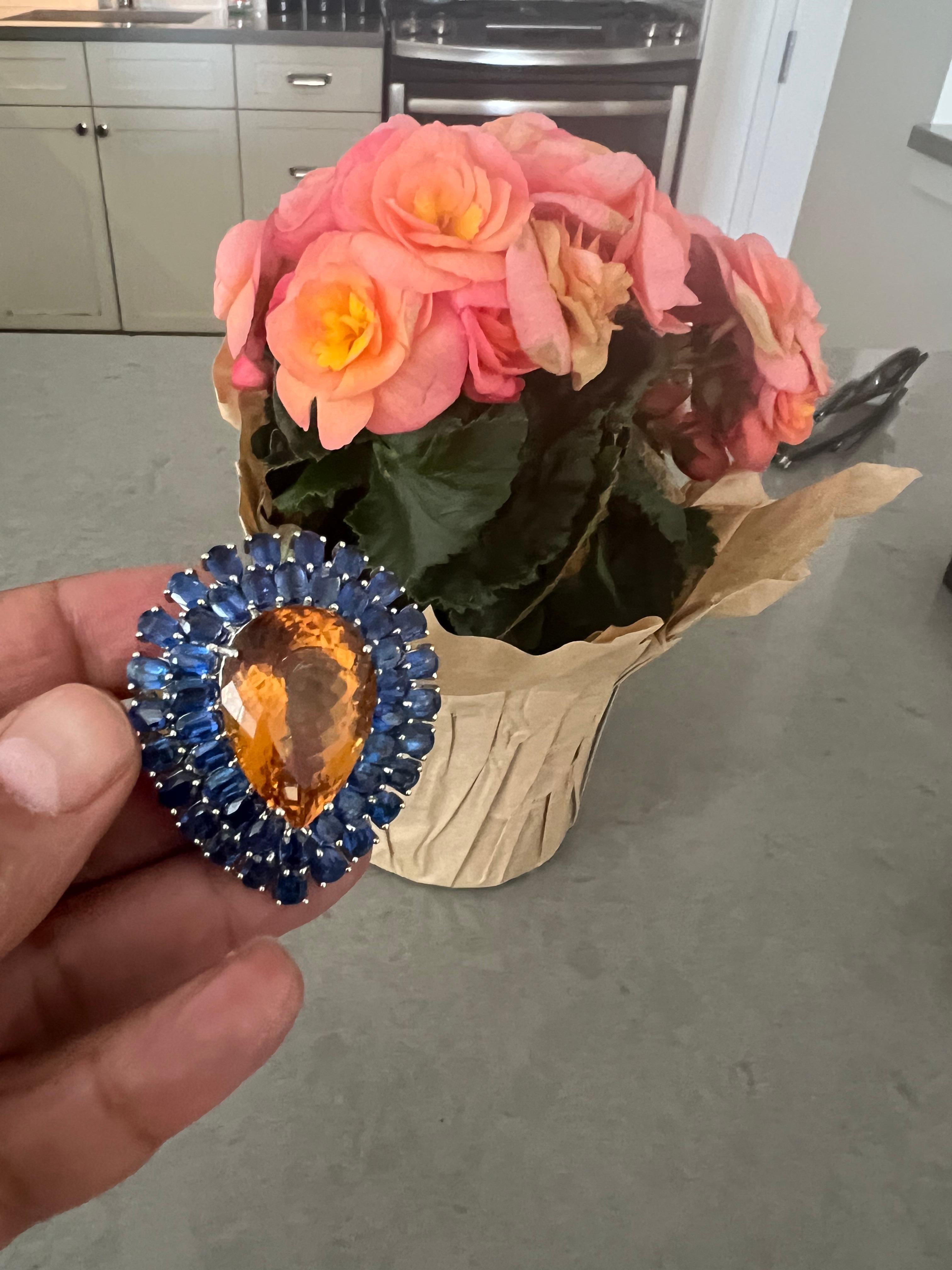 Bochic “Orient” Vintage Kyanite and Citrine Ring Set In 18K White Gold & Silver For Sale 6