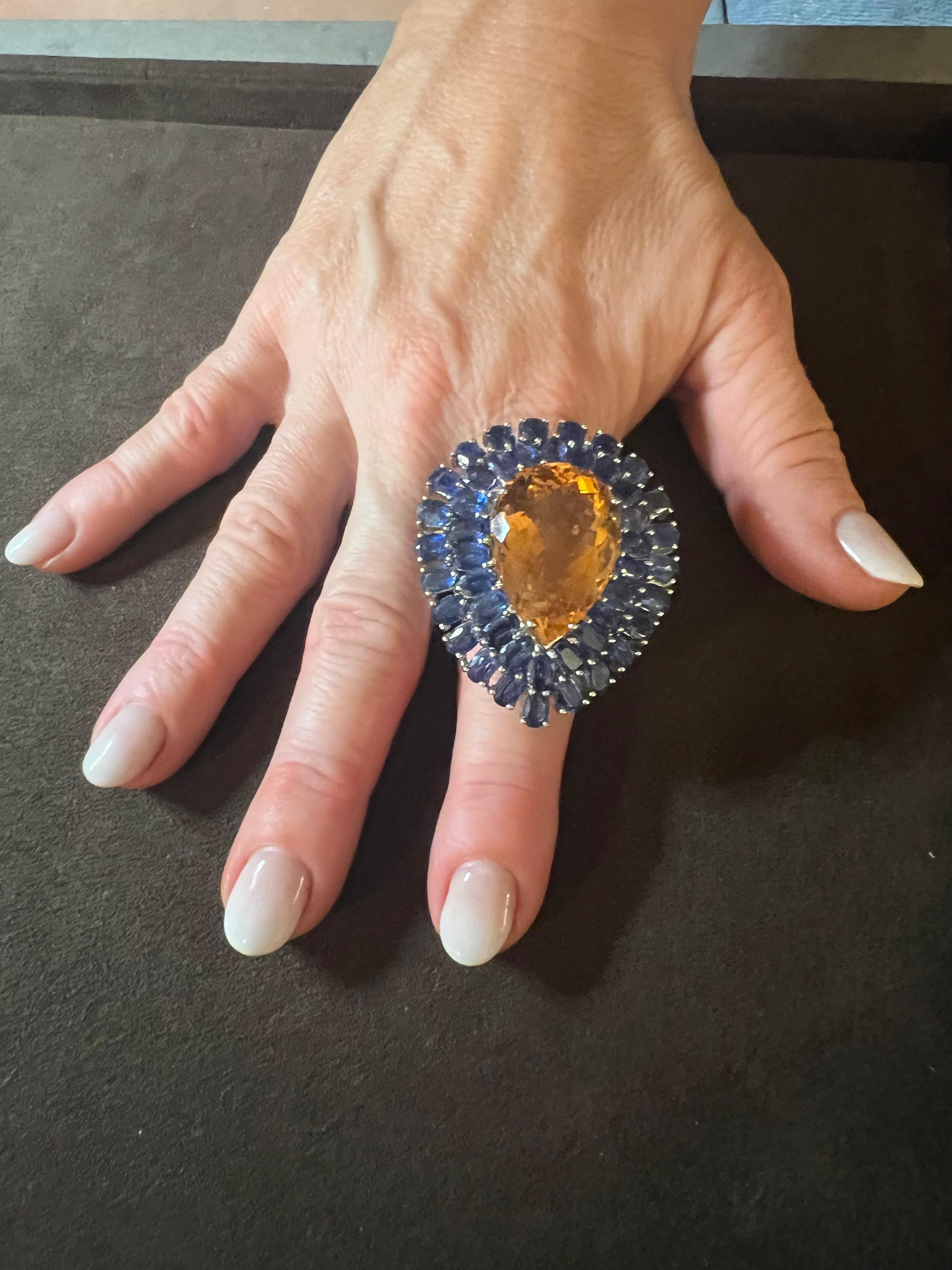 Bochic “Orient” Vintage Kyanite and Citrine Ring Set In 18K White Gold & Silver For Sale 7