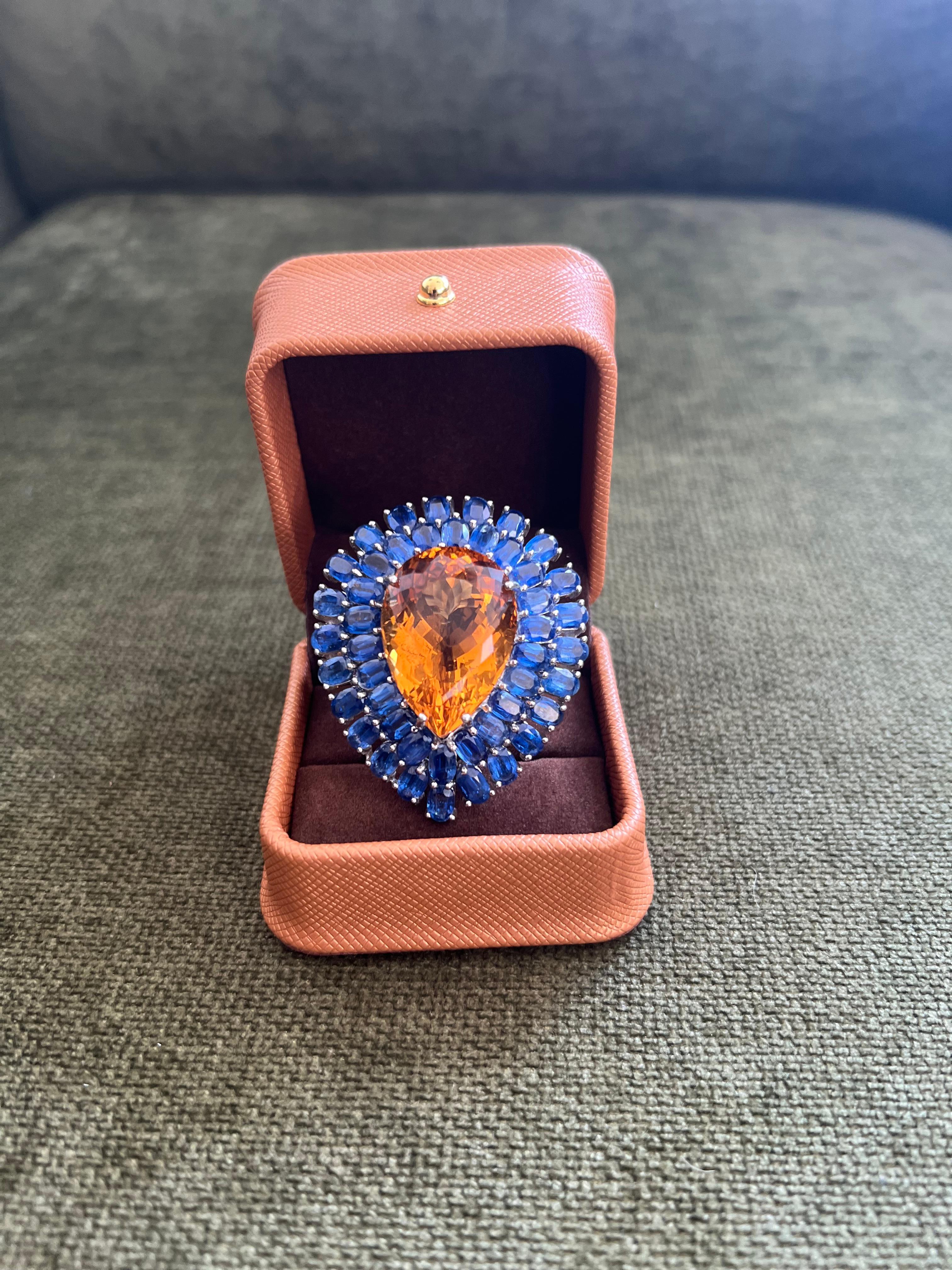 Baroque Bochic “Orient” Vintage Kyanite and Citrine Ring Set In 18K White Gold & Silver For Sale