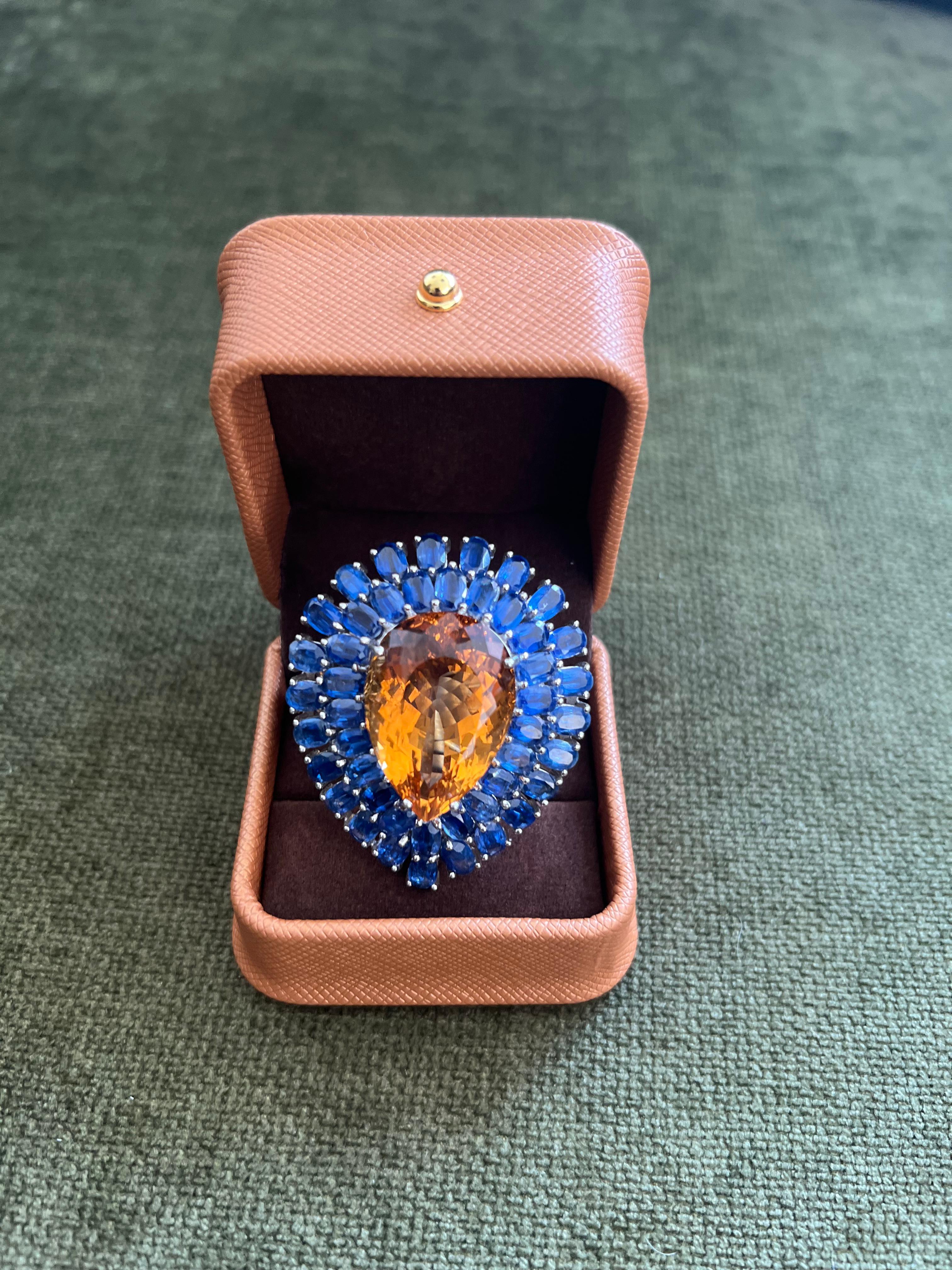 Bochic “Orient” Vintage Kyanite and Citrine Ring Set In 18K White Gold & Silver In Excellent Condition For Sale In New York, NY