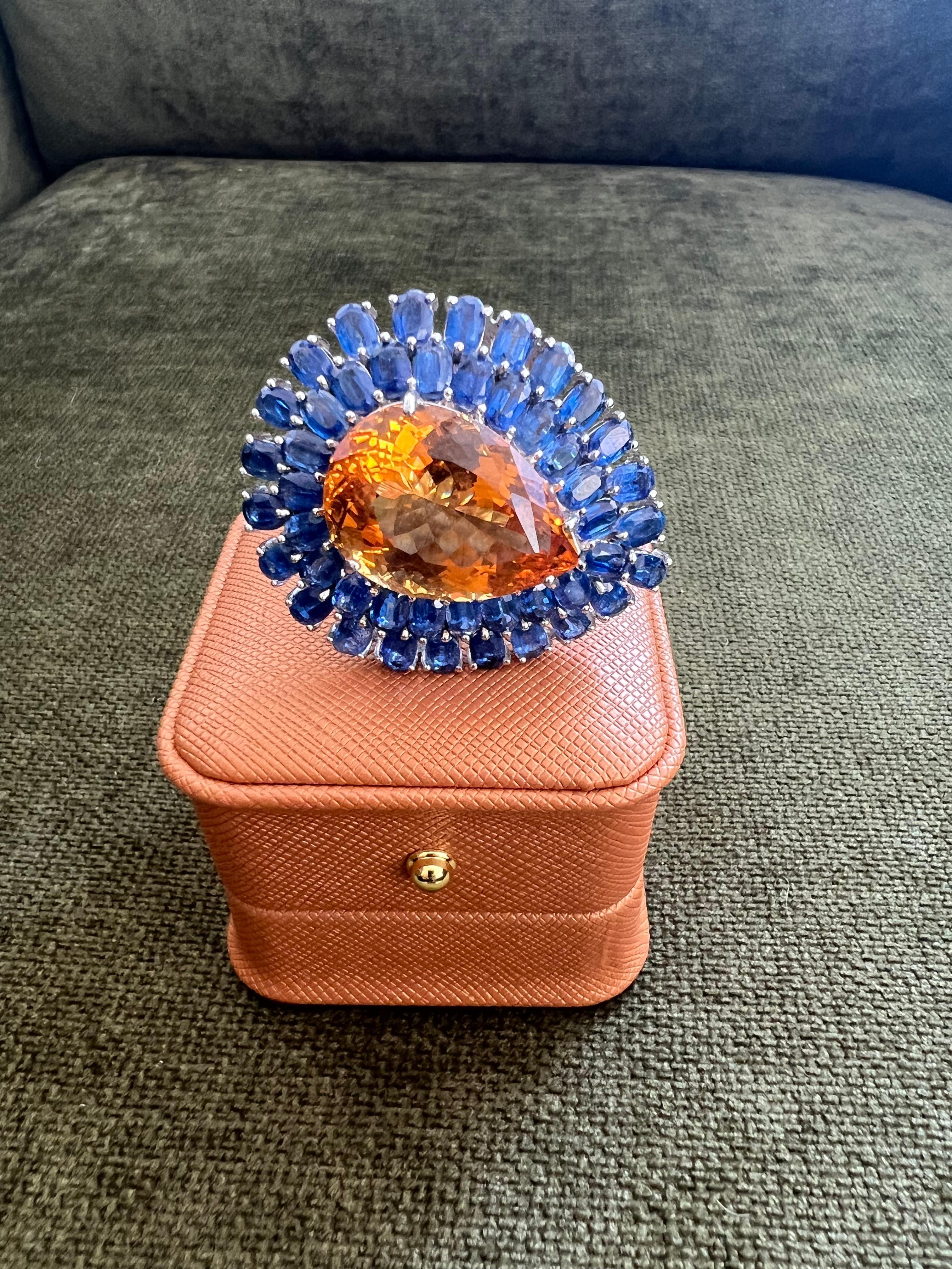 Women's or Men's Bochic “Orient” Vintage Kyanite and Citrine Ring Set In 18K White Gold & Silver For Sale