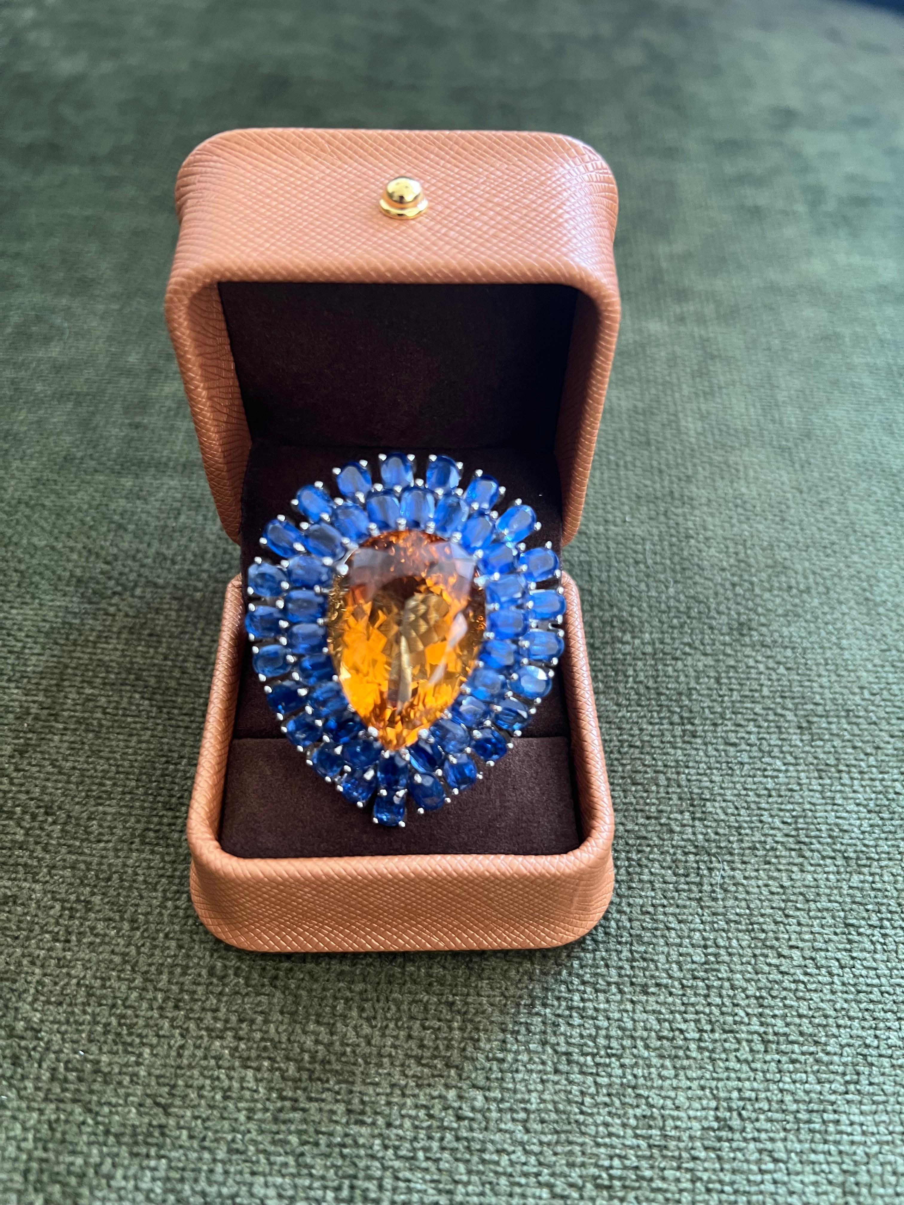 Bochic “Orient” Vintage Kyanite and Citrine Ring Set In 18K White Gold & Silver For Sale 1