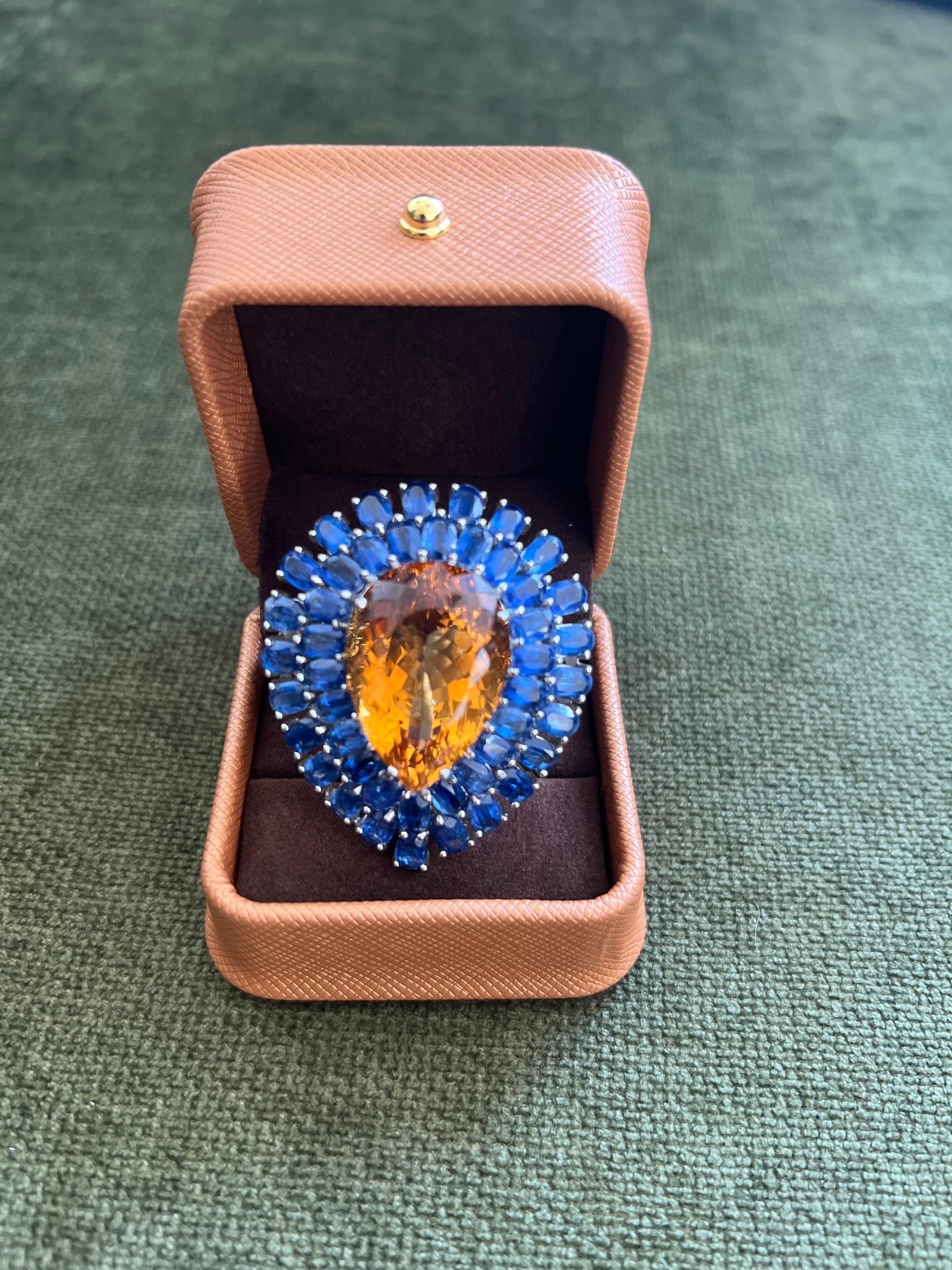 Bochic “Orient” Vintage Kyanite and Citrine Ring Set In 18K White Gold & Silver For Sale 2