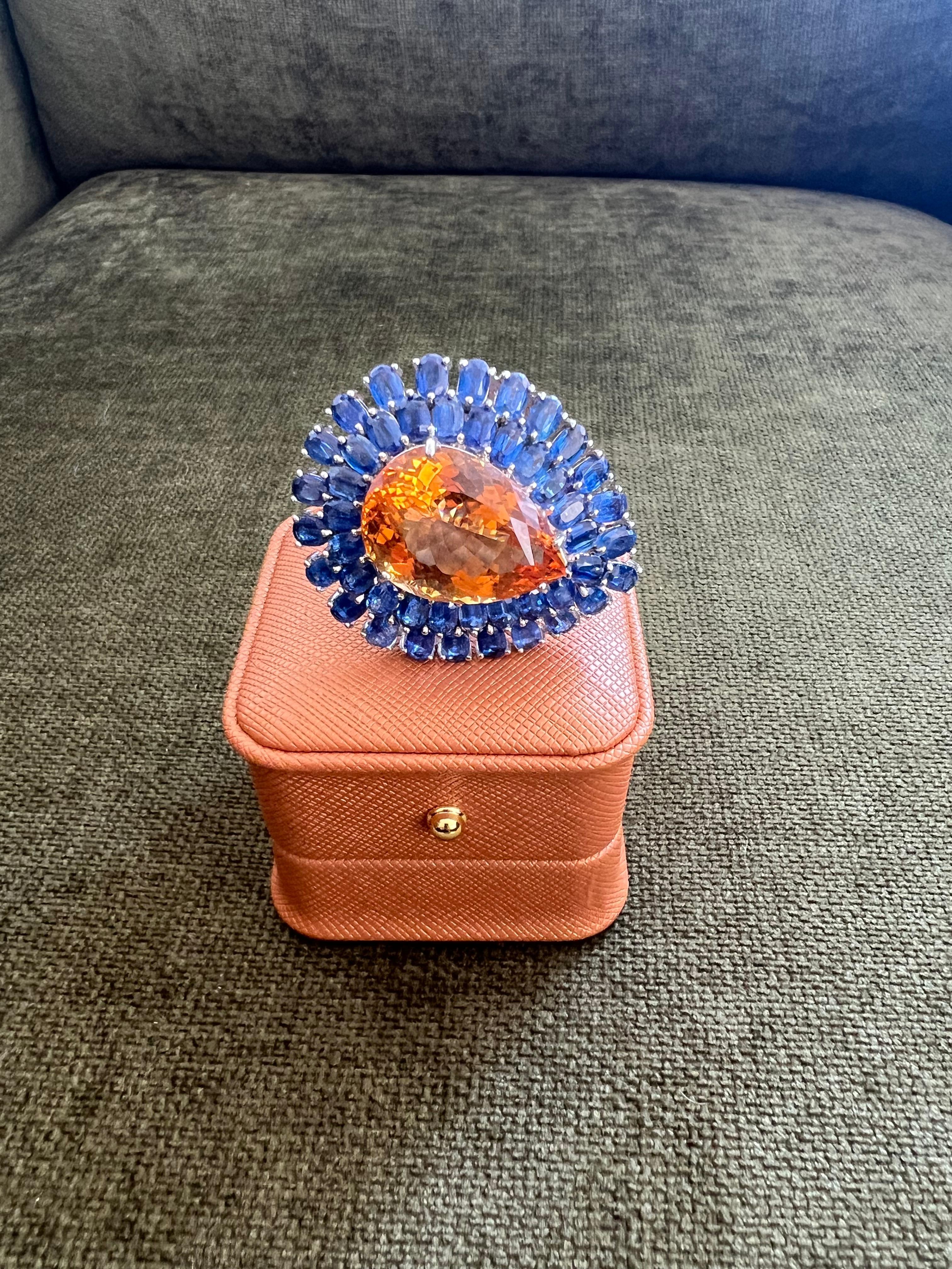 Bochic “Orient” Vintage Kyanite and Citrine Ring Set In 18K White Gold & Silver For Sale 3