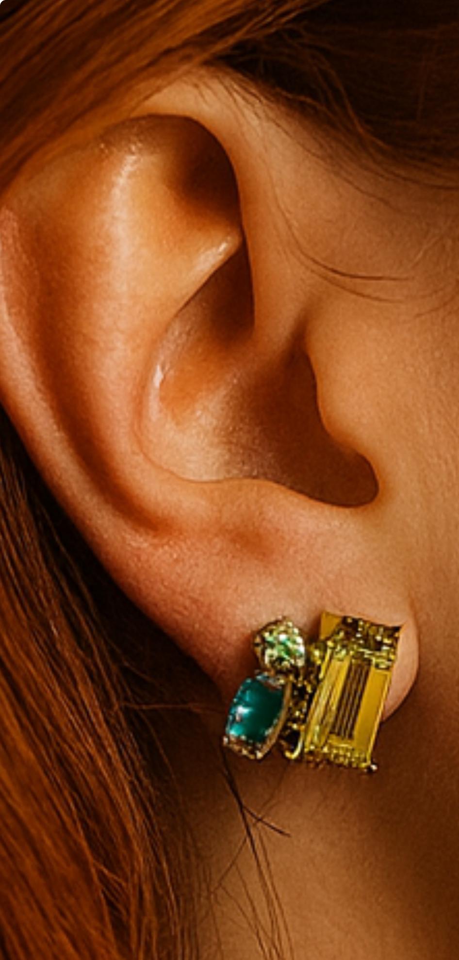 Bochic “Orient” Vintage Lemon Topaz & Rose Quartz Earrings Set 18K Gold & Silver For Sale 6