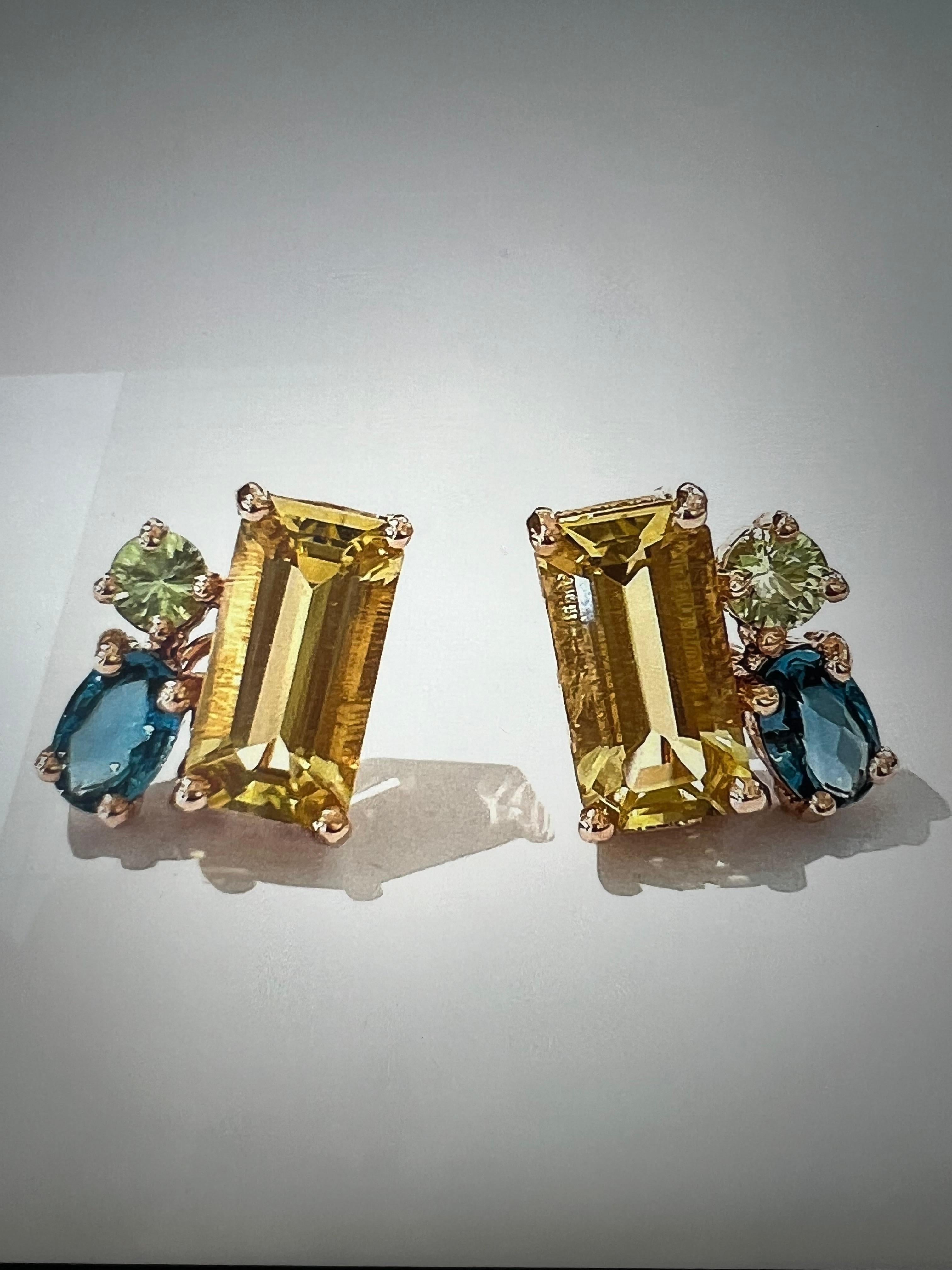 Bochic “Orient” Vintage Lemon Topaz & Rose Quartz Earrings Set 18K Gold & Silver For Sale 2