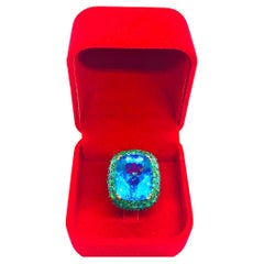 Bochic “Orient” Vintage London Blue Topaz & Emerald Ring Set In 18 K Gold & Silv