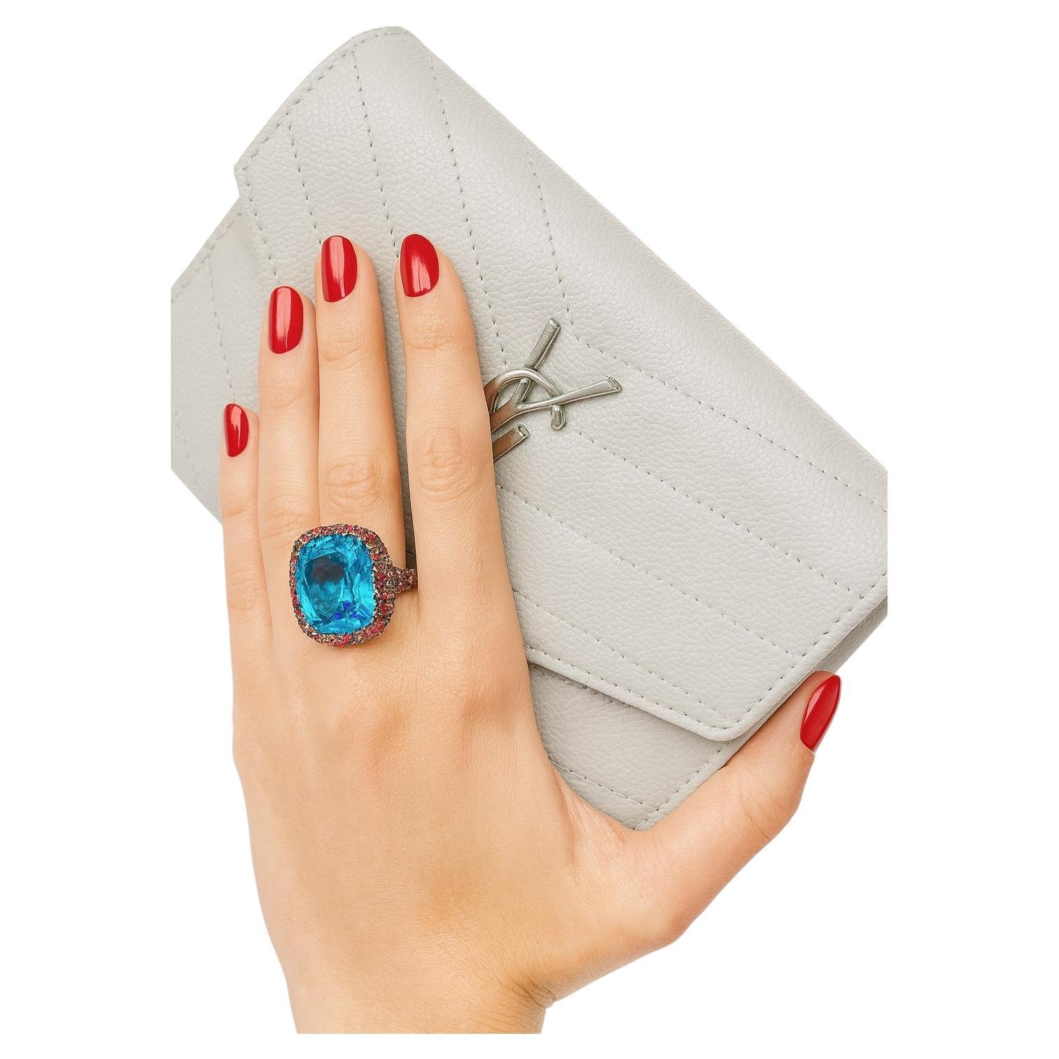 Bochic “Orient” Vintage London Blue Topaz 
Multi Sapphire Ring Set In 18 K Gold