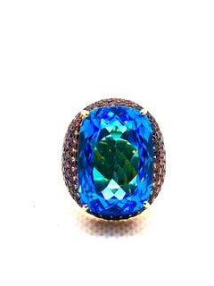 Anello Bochic "Orient" con Topazio Blu di Londra e Zaffiro Arancione, oro 18K e Sil