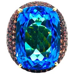 Bochic “Orient” Vintage London Blue Topaz & Orange Sapphire Ring, 18K Gold & Sil