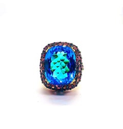 Bochic "Orient" Vintage London Blue Topaz & Pink Sapphire Ring Set In 18 K K Gold