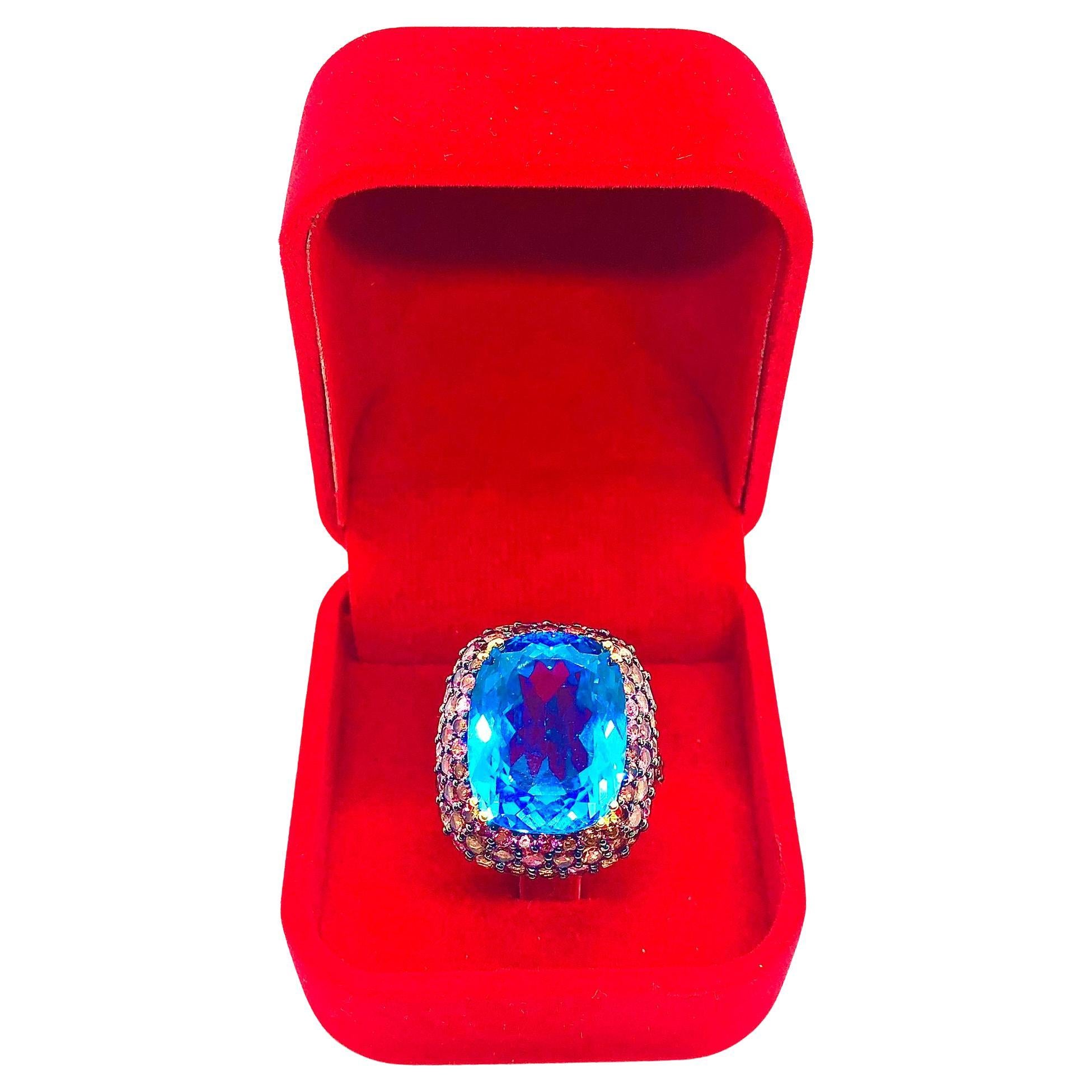 Bochic "Orient" Vintage London Blauer Topas & Rosa Saphir Ring Set in 18 K Gold