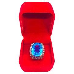 Bochic "Orient" Vintage London Blauer Topas & Rosa Saphir Ring Set in 18 K Gold