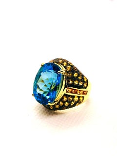 Bochic “Orient” Vintage London Blue Topaz & Sapphire Ring Set 18K & Silver
