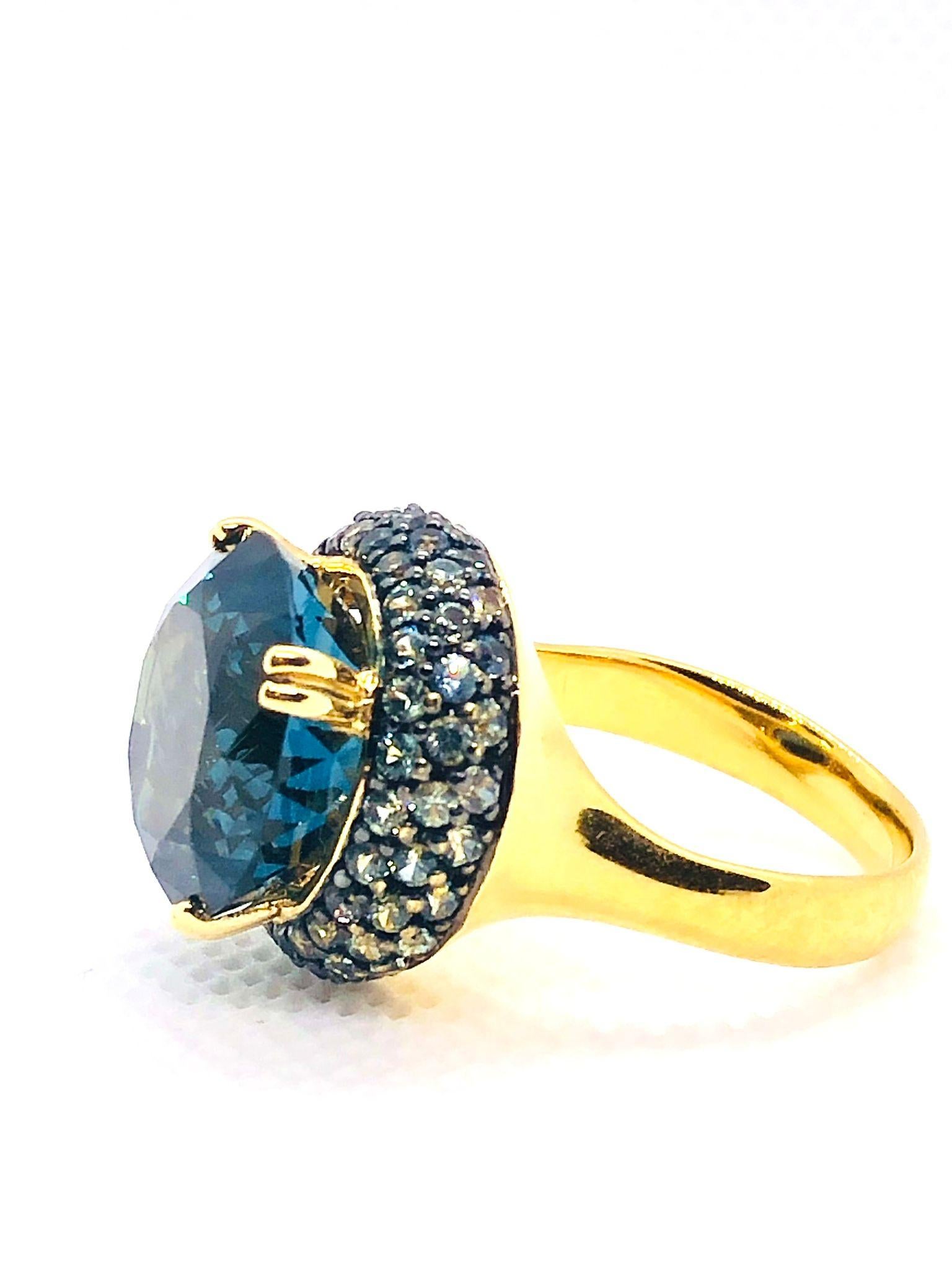 Women's or Men's Bochic “Orient” Vintage London Blue Topaz & White Sapphire Ring Set 18K & Silver For Sale