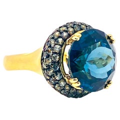 Bochic “Orient” Vintage London Blue Topaz & White Sapphire Ring Set 18K & Silver