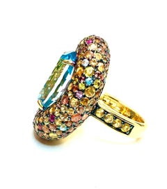 Bochic “Orient” Vintage Multi Fancy Color Sapphire & Topaz Ring Set 18K & Silver