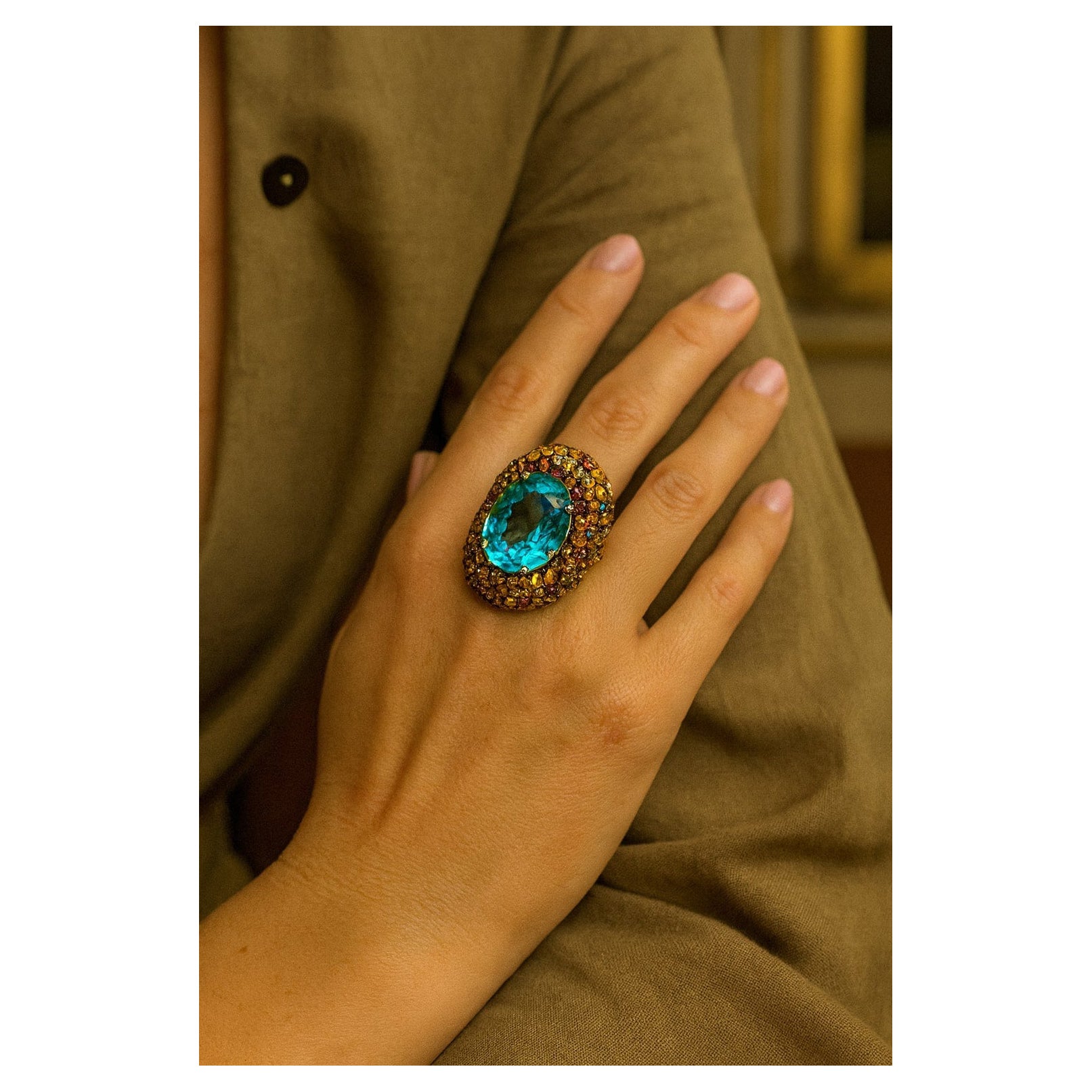 Bochic "Orient" Vintage Multi Fancy Color Sapphire & Topaz Ring Set 18K & Silver
