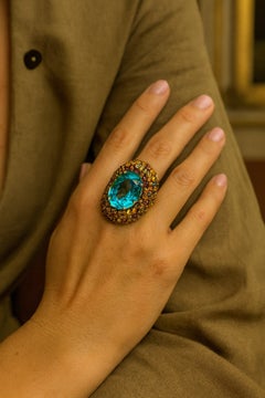 Bochic “Orient” Vintage Multi Fancy Color Sapphire & Topaz Ring Set 18K & Silver