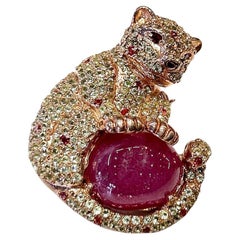 Broche Bochic "Orient" Vintage Multi Fancy Zafiro y Rubí - Oro de 18 quilates y Plata