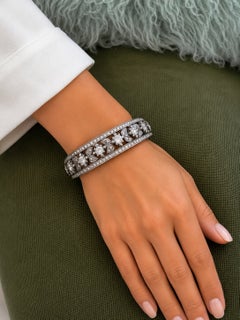 Brazalete vintage «Orient» de Bochic con varios diamantes naturales - Oro de 18 quilates y plata