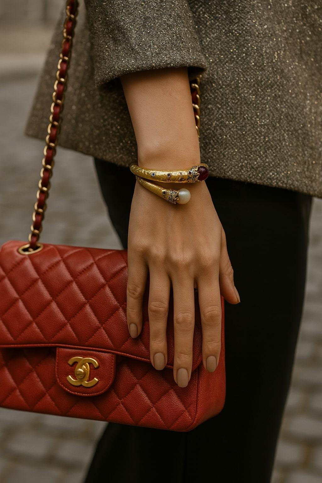 Bochic “Orient” Vintage Multi Sapphire & Pearl Bangle Set in 18K Gold & Silver For Sale 5