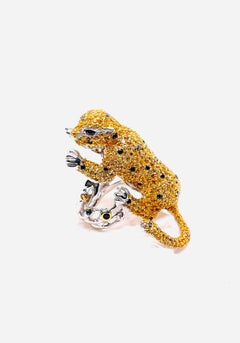 Bochic “Orient” Vintage Multi-Sapphire & Ruby Panther Ring - 18K Gold & Silver