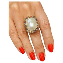 Bochic "Orient" Vintage Multi Saphir & weiße Perle Ring Set 18K Gold & Silber