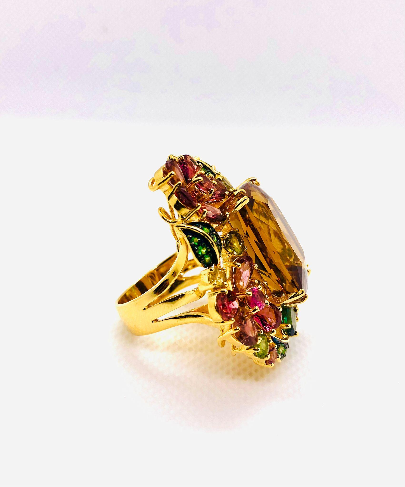 Bochic “Orient” Vintage Multi Tourmaline & Citrine Ring Set In 18K Gold & Silve For Sale 4