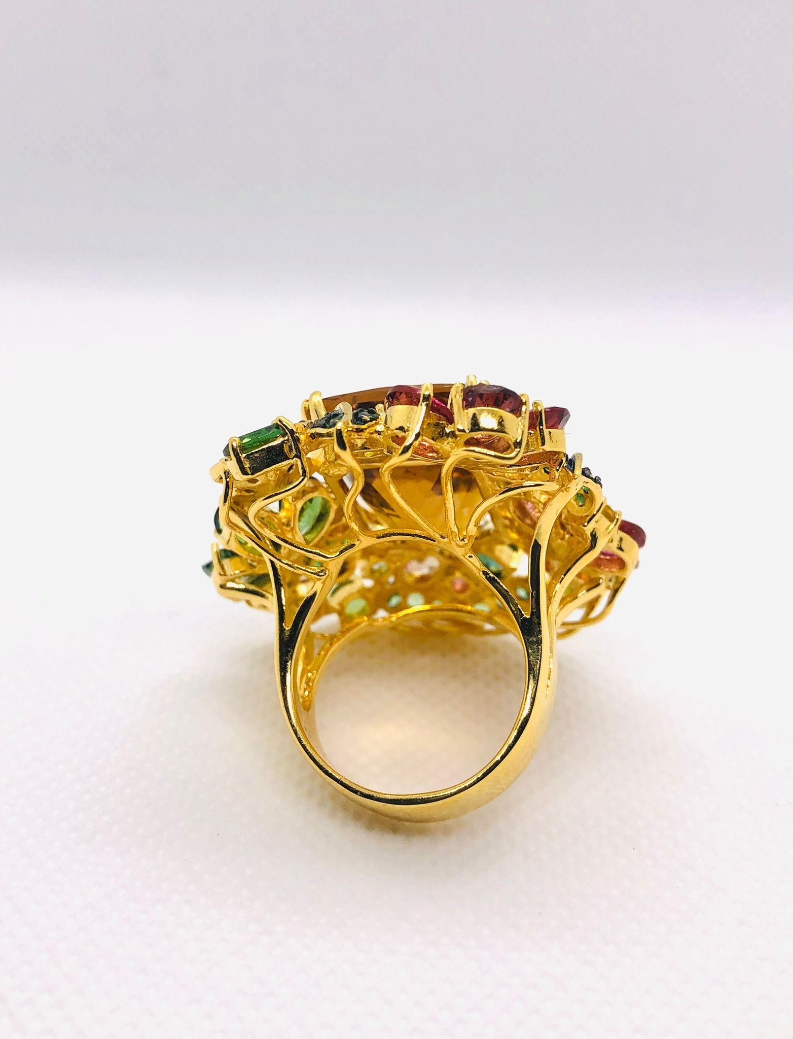 Bochic “Orient” Vintage Multi Tourmaline & Citrine Ring Set In 18K Gold & Silve For Sale 5
