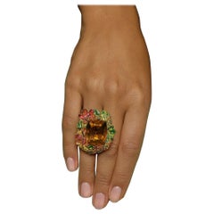 Bochic “Orient” Vintage Multi Tourmaline & Citrine Ring Set In 18K Gold & Silve