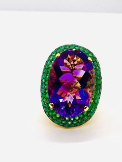 Bochic “Orient” Vintage Natural Amethyst and Ring Set In 18 K Gold & Silver