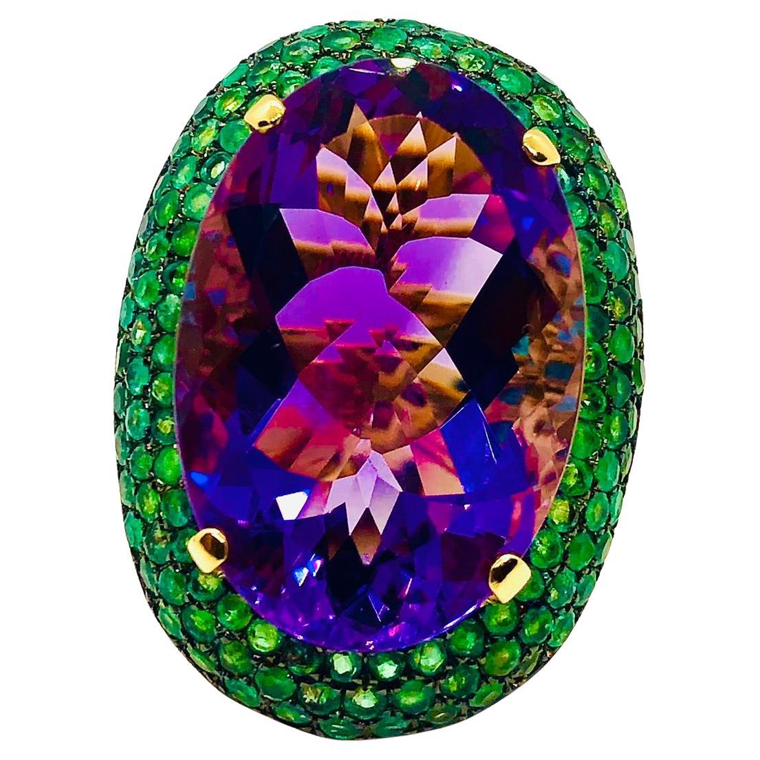 Bochic "Orient" Set di anelli e ametiste naturali d
epoca in oro e argento 18 K. in vendita