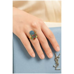 Bochic "Orient" Vintage Topazio Blu Naturale e Tormalina  Set di anelli 18 carati e argento