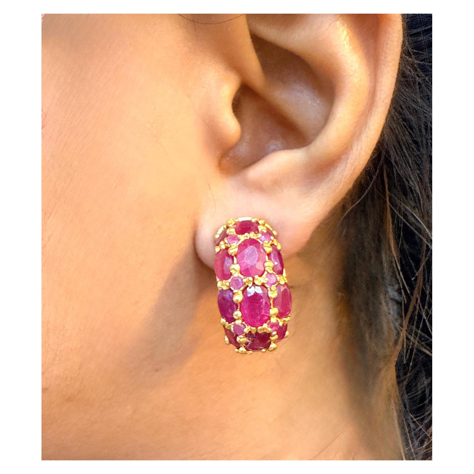 Bochic “orient” Vintage Natural Bubble Ruby Earri… - image 1