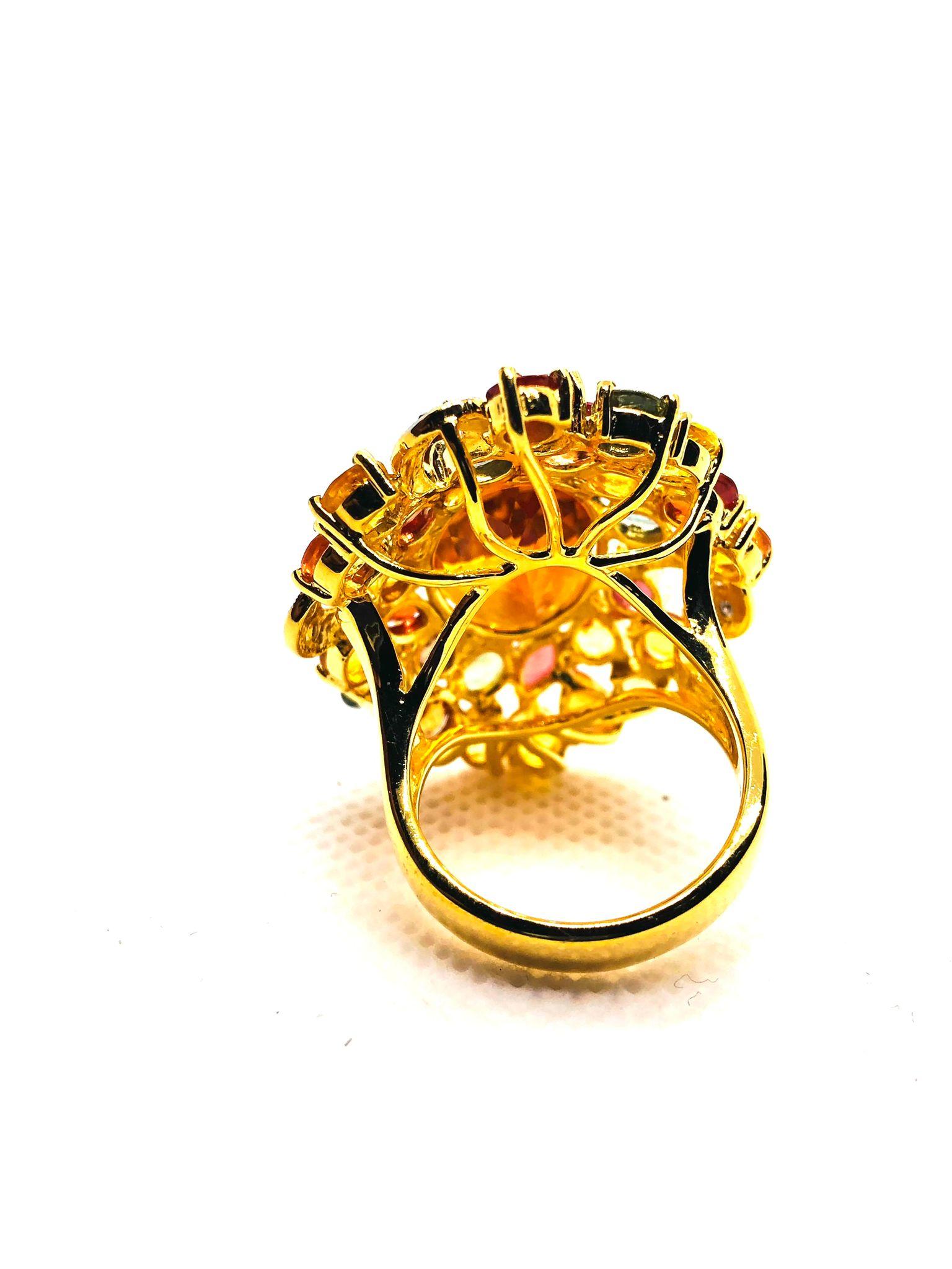 Baroque Bochic “Orient” Vintage Natural Citrine, Diamond & Sapphire Ring Set In 18K Gold For Sale