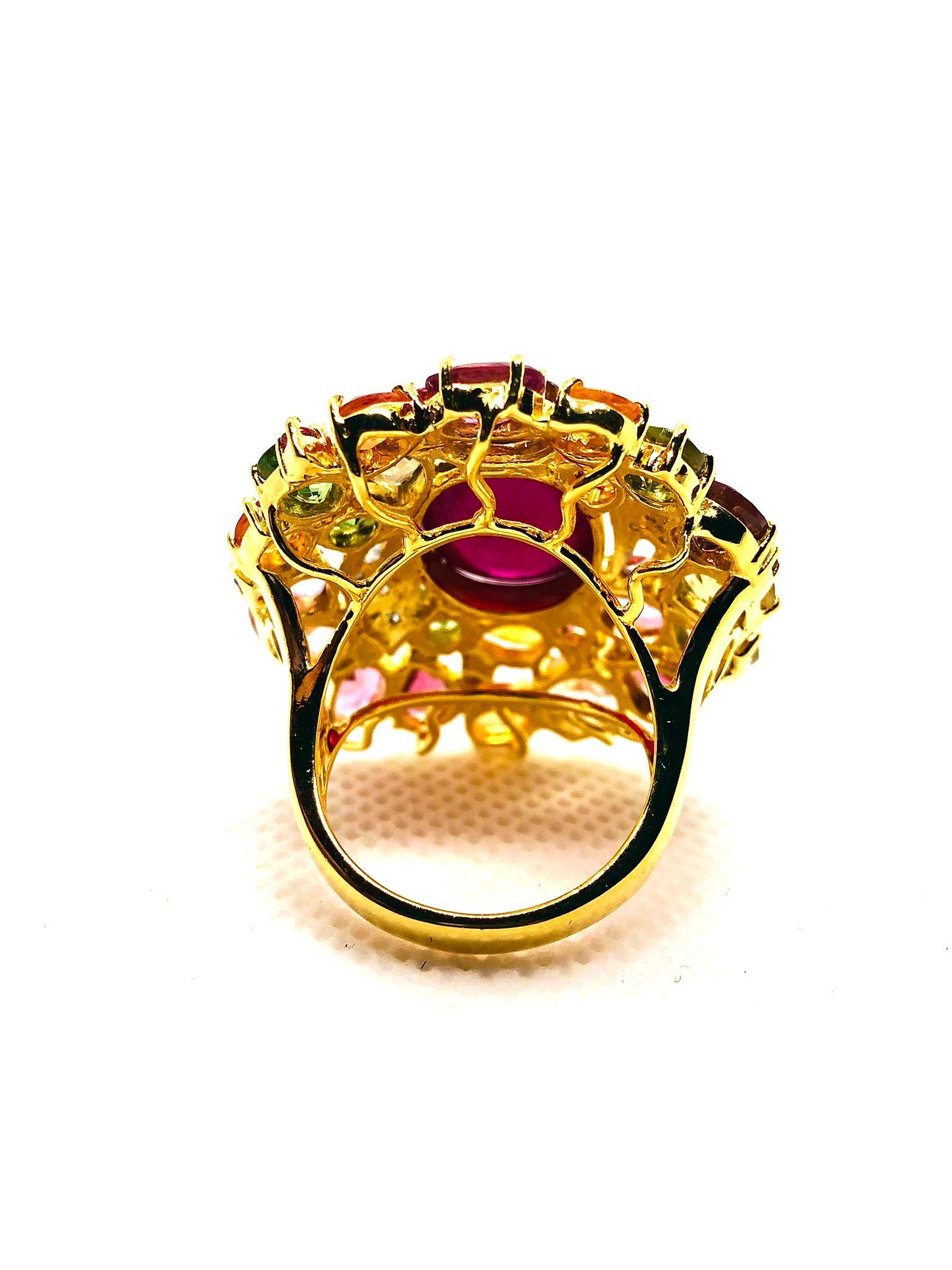 Brilliant Cut Bochic “Orient” Vintage Natural Citrine, Diamond & Sapphire Ring Set In 18K Gold For Sale