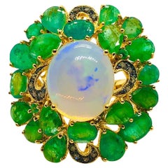 Bochic “Orient” Vintage Natural Opal 
Emerald Ring Set In 18K 
Silver