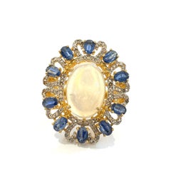 Bochic “Orient” Vintage Natural Opal, Sapphire & Diamond Ring Set In 18K & Silve