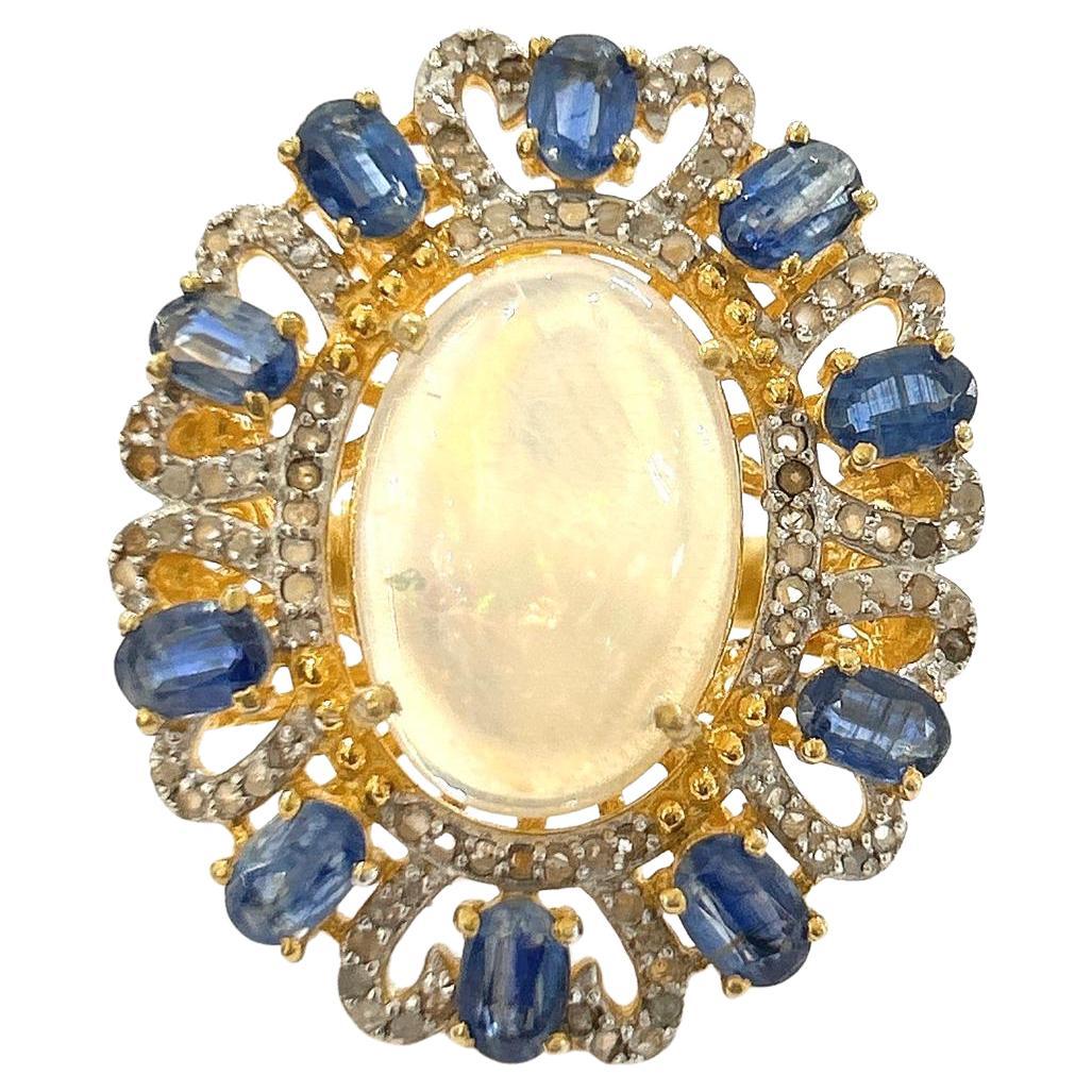 Bochic "Orient" Vintage natürlichen Opal, Saphir & Diamant-Ring-Set in 18K & Silve