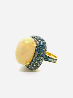 Bochic “Orient” Vintage Natural Opal & Sapphire Ring Set In 18K & Silver
