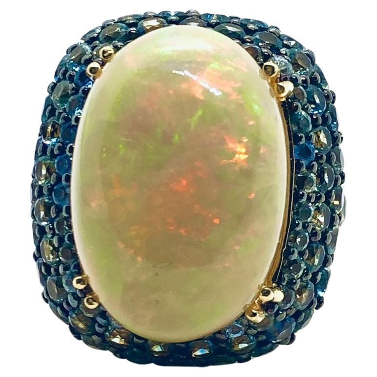 Bochic “Orient” Vintage Natural Opal 
Sapphire Ring Set In 18K 
Silver For Sale