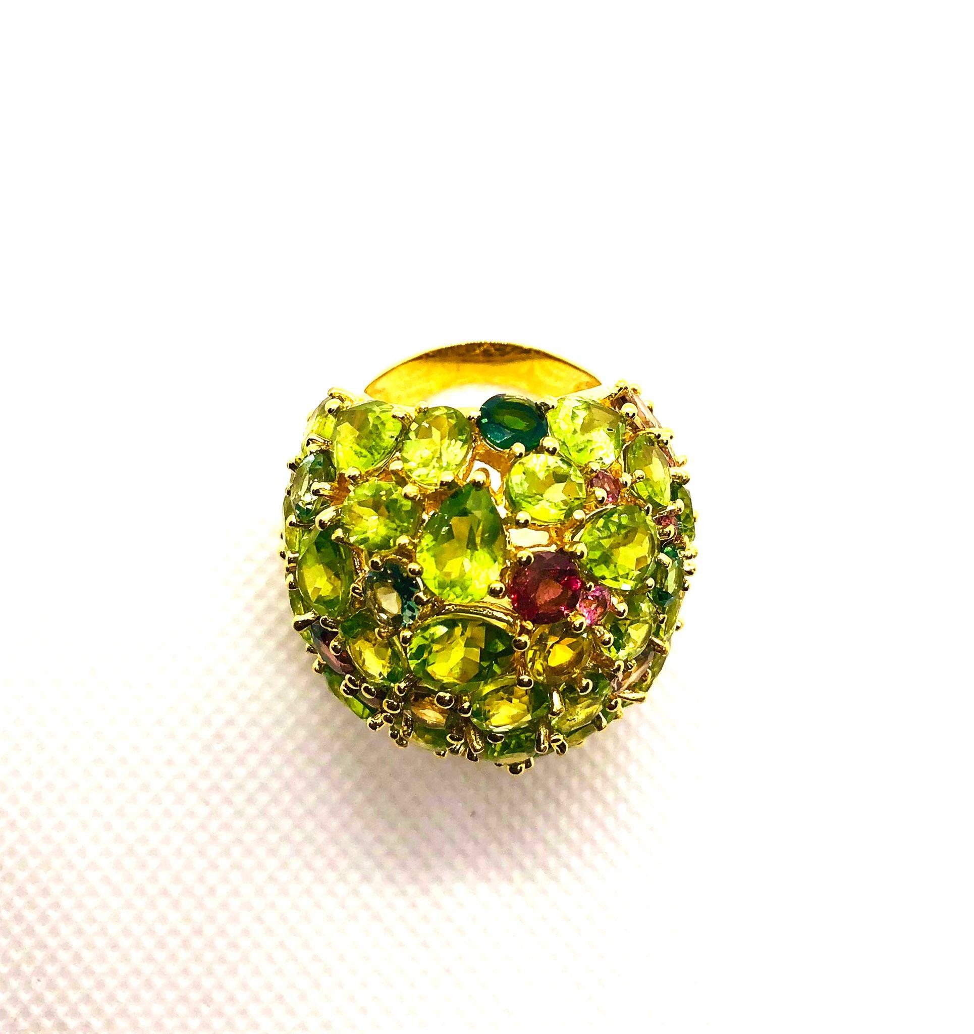 Bochic “Orient” Vintage Natural Peridot & Tourmaline  Ring Set 18K & Silver For Sale 5
